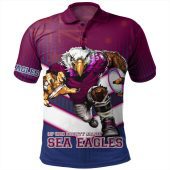 Manly Warringah Sea Eagles Polo Shirt - Manly Warringah Sea Eagles Mascot With Australia Flag Polo Shirt