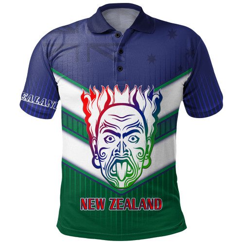 New Zealand Warriors Sport Polo Shirt - Maori Face With NZ Flag Polo Shirt New Zealand Warriors Sport Polo Shirt - Maori Face With NZ Flag Polo Shirt