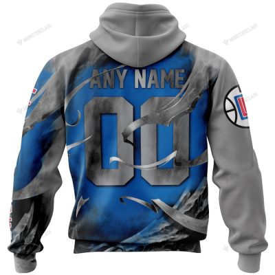 NBA Los Angeles Clippers Custom Name Number Gray Blue Pullover Hoodie