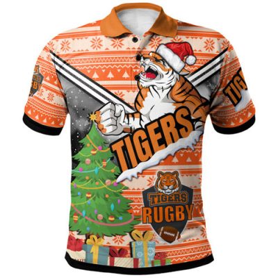 Wests Tigers Polo Shirt - Custom Christmas Tree Wests Tigers Ball Polo Shirt