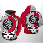 NBA Toronto Raptors Gray Red Skull Pullover Hoodie