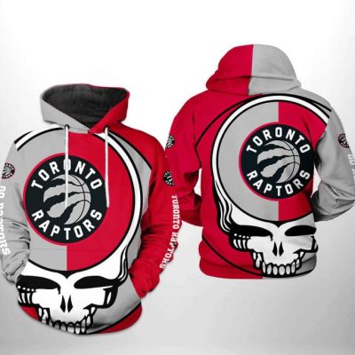 NBA Toronto Raptors Gray Red Skull Pullover Hoodie