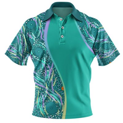 Australia Aboriginal Custom Polo Shirt - Turquoise Dot Dreamtime Polo Shirt
