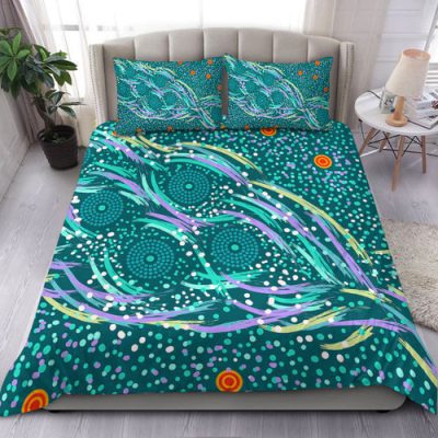 Australia Aboriginal Bedding Set - Turquoise Dot Dreamtime Bedding Set