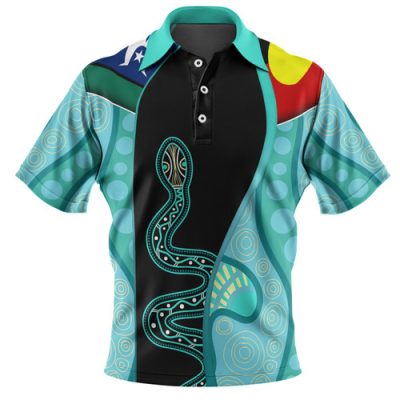 Australia Aboriginal Custom Polo Shirt - Turquoise Indigenous Rainbow Serpent Inspired Polo Shirt