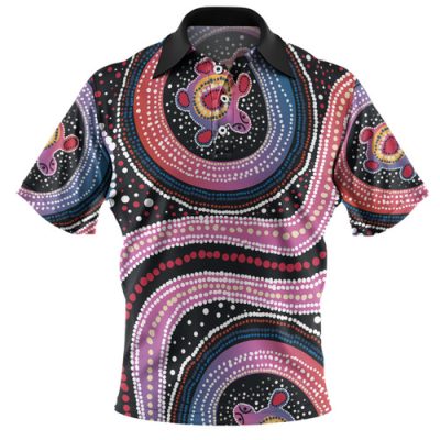 Australia Dot Painting Inspired Aboriginal Polo Shirt - Turtles With Dot In Aboriginal Polo Shirt