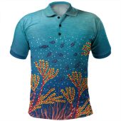 Australia Aboriginal Polo Shirt - Underwater Concept Aboriginal Art With Fish Polo Shirt