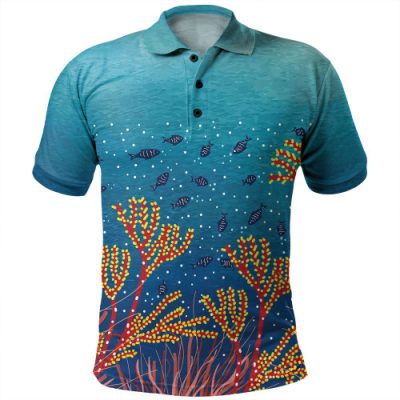 Australia Aboriginal Polo Shirt - Underwater Concept Aboriginal Art With Fish Polo Shirt