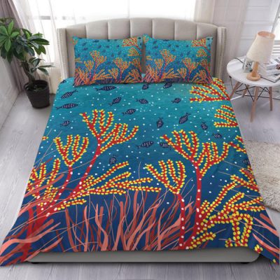 Australia Aboriginal Bedding Set - Underwater Aboriginal Art Inspired Bedding Set