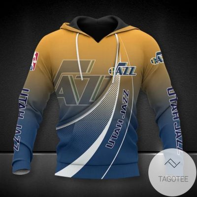 NBA Utah Jazz Yellow Blue Gradient Curves Pullover Hoodie