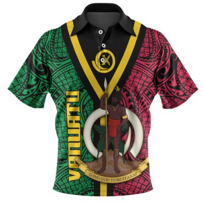 Australia South Sea Islanders Polo Shirt - Vanuatu Polynesian Flag With Coat Of Arm Polo Shirt