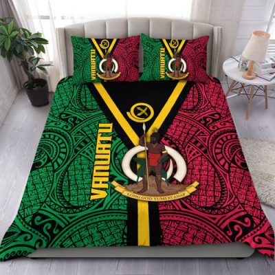 Australia South Sea Islanders Bedding Set - Vanuatu Polynesian Flag With Coat Of Arm Bedding Set