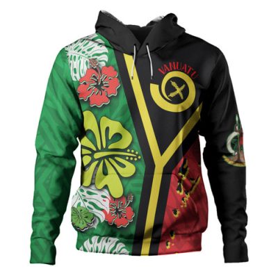 Australia  South Sea Islanders Hoodie - Vanuatu Flag With Habiscus Flowers Hoodie