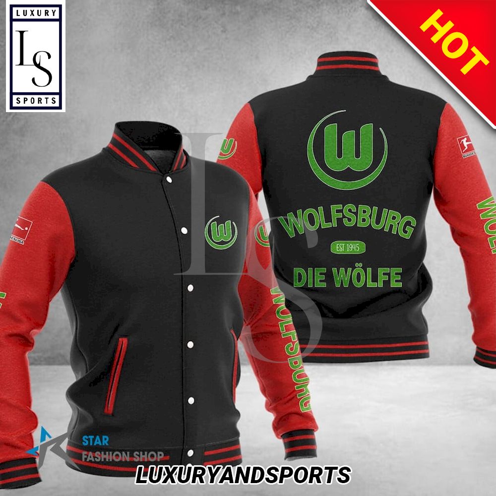 VfL Wolfsburg Black Red Baseball Jacket VfL Wolfsburg Black Red Baseball Jacket