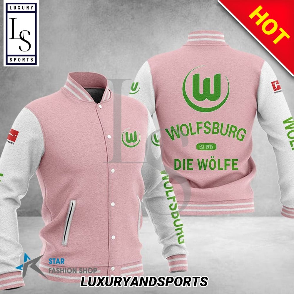 VfL Wolfsburg Pink White Baseball Jacket VfL Wolfsburg Pink White Baseball Jacket
