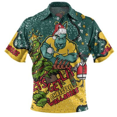 Australia Wallabies Christmas Custom Polo Shirt - Let's Get Lit Chrisse Pressie Polo Shirt