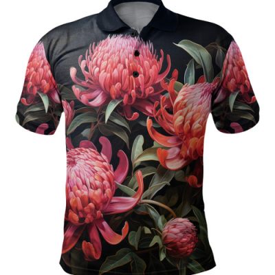 Australia Waratah Polo Shirt - Red Waratah Flowers Fine Art Ver3 Polo Shirt
