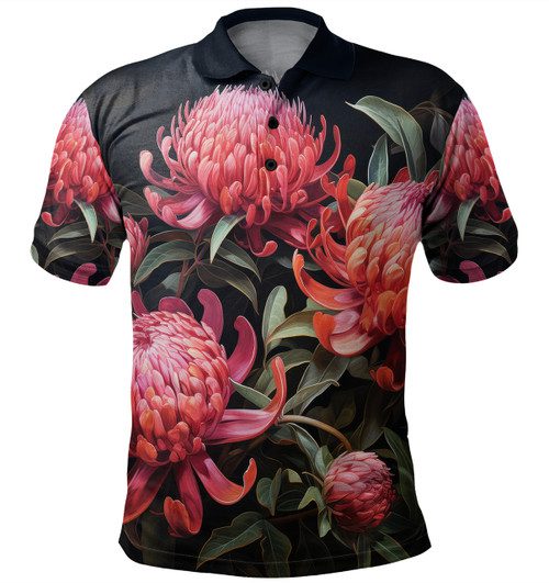 Australia Waratah Polo Shirt - Red Waratah Flowers Fine Art Ver3 Polo Shirt Australia Waratah Polo Shirt - Red Waratah Flowers Fine Art Ver3 Polo Shirt