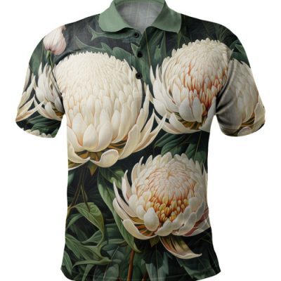Australia Waratah Polo Shirt - White Waratah Flowers Fine Art Ver2 Polo Shirt