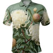 Australia Waratah Polo Shirt - White Waratah Flowers Fine Art Ver1 Polo Shirt