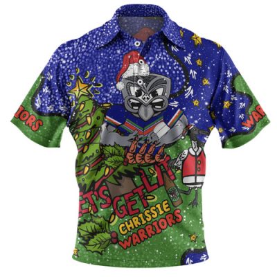 New Zealand Warriors Christmas Custom Polo Shirt - Let's Get Lit Chrisse Pressie Polo Shirt