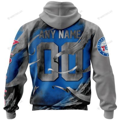NBA Philadelphia 76ers Custom Name Number Gray Blue Skull Pullover Hoodie