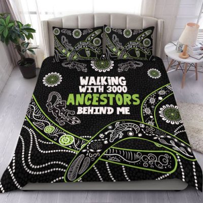 Australia Aboriginal Bedding Set - Walking with 3000 Ancestors Behind Me Black and Green Patterns Bedding Set