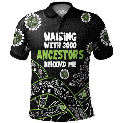 Australia Aboriginal Polo Shirt - Walking with 3000 Ancestors Behind Me Black and Green Patterns Polo Shirt