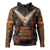 Australia Aboriginal Hoodie - Walking with 3000 Ancestors Behind Me Black and Orange Patterns Hoodie