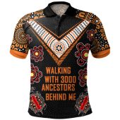 Australia Aboriginal Polo Shirt - Walking with 3000 Ancestors Behind Me Black and Orange Patterns Polo Shirt