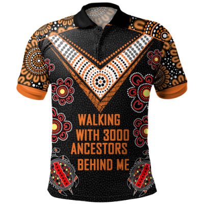 Australia Aboriginal Polo Shirt - Walking with 3000 Ancestors Behind Me Black and Orange Patterns Polo Shirt