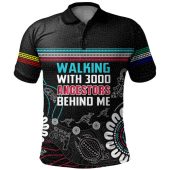 Australia Aboriginal Polo Shirt - Walking with 3000 Ancestors Behind Me Black and Orange Patterns Polo Shirt