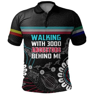 Australia Aboriginal Polo Shirt - Walking with 3000 Ancestors Behind Me Black and Orange Patterns Polo Shirt