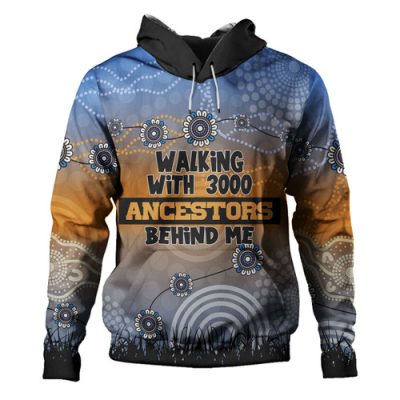 Australia Aboriginal Hoodie - Walking with 3000 Ancestors Behind Me Black and Orange Patterns Hoodie