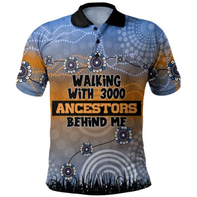 Australia Aboriginal Polo Shirt - Walking with 3000 Ancestors Behind Me Blue Patterns Polo Shirt