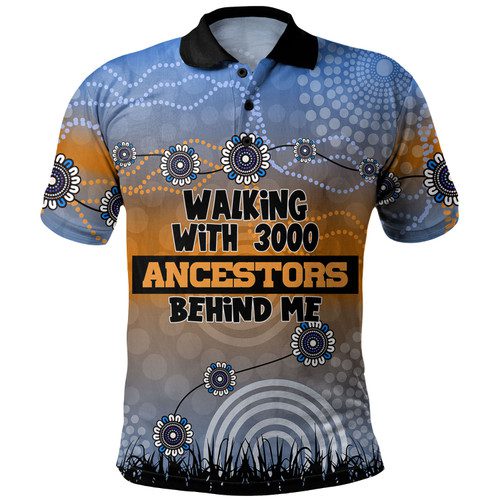 Australia Aboriginal Polo Shirt - Walking with 3000 Ancestors Behind Me Blue Patterns Polo Shirt Australia Aboriginal Polo Shirt - Walking with 3000 Ancestors Behind Me Blue Patterns Polo Shirt