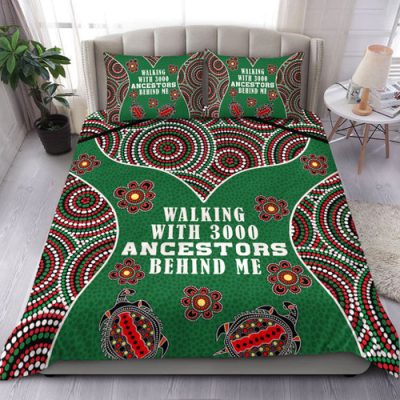Australia Aboriginal Bedding Set - Walking with 3000 Ancestors Behind Me Black and Green Patterns Bedding Set