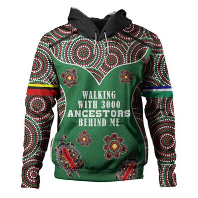 Australia Aboriginal Hoodie - Walking with 3000 Ancestors Behind Me Black and Green Patterns Hoodie