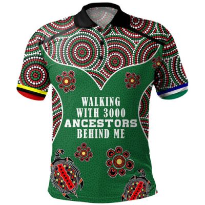 Australia Aboriginal Polo Shirt - Walking with 3000 Ancestors Behind Me Black and Green Patterns Polo Shirt