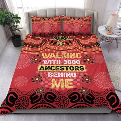 Australia Aboriginal Bedding Set - Walking with 3000 Ancestors Behind Me Red and Gold Patterns Bedding Set