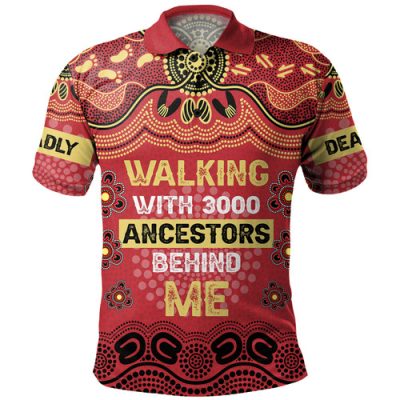 Australia Aboriginal Polo Shirt - Walking with 3000 Ancestors Behind Me Red and Gold Patterns Polo Shirt