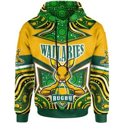 Wallabies Rugby Hoodie - Custom Kangaroo Rugby Ball Aboriginal Inspired Curve Style Hoodie