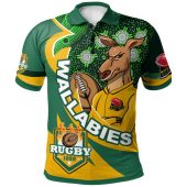 Wallabies Rugby Polo Shirt - Custom Super Kangaroo Rugby Ball Mascot Aboriginal Inspired Style Polo Shirt