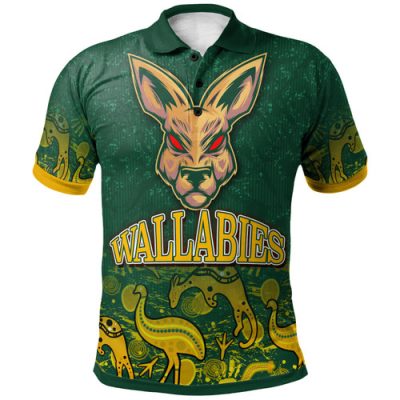 Wallabies Rugby Polo Shirt - Custom Anzac Wallabies Aboriginal Inspired With Animals Polo Shirt