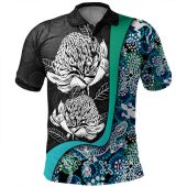 Australia  Warratah Goanna Aboriginal Polo Shirt - Waratah Flowers With Red Lizards, Stones, Sand Dot Art Painting Inspired Polo Shirt