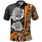Australia  Warratah Goanna Aboriginal Polo Shirt - Waratah Flowers With Orange Lizards, Stones, Sand Dot Art Painting Inspired Polo Shirt