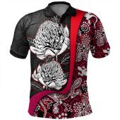Australia  Warratah Goanna Aboriginal Polo Shirt - Waratah Flowers With Red Lizards, Stones, Sand Dot Art Painting Inspired Polo Shirt