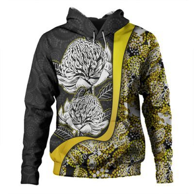 Australia  Warratah Goanna Aboriginal Hoodie - Waratah Flowers With Red Lizards, Stones, Sand Dot Art Painting Inspired Hoodie