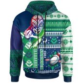 Canberra Raiders Hoodie - Custom Christmas Snowflakes New Zealand Warriors Mascot Hoodie