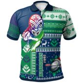 Canberra Raiders Polo Shirt - Custom Christmas Snowflakes New Zealand Warriors Mascot Polo Shirt